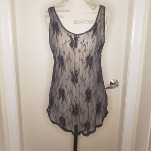 Wilfred Aritzia sheer black lace silk tank